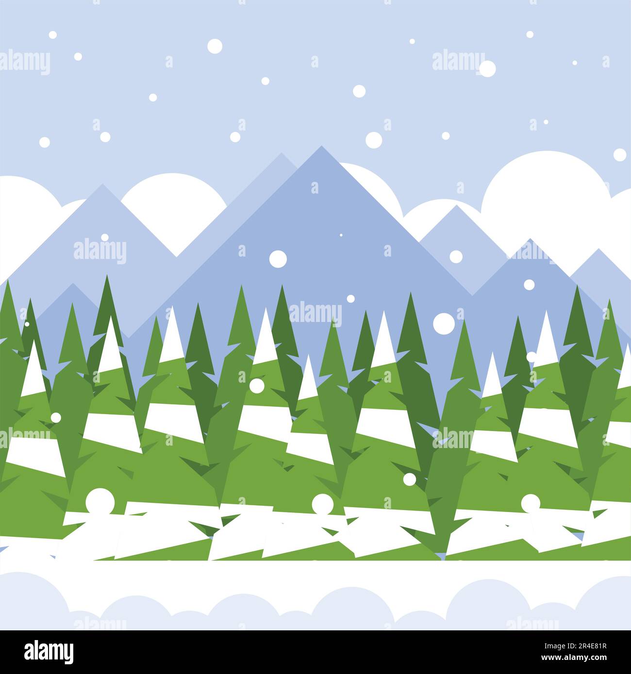Winter landscape with pine trees and mountains. Vector illustration in ...