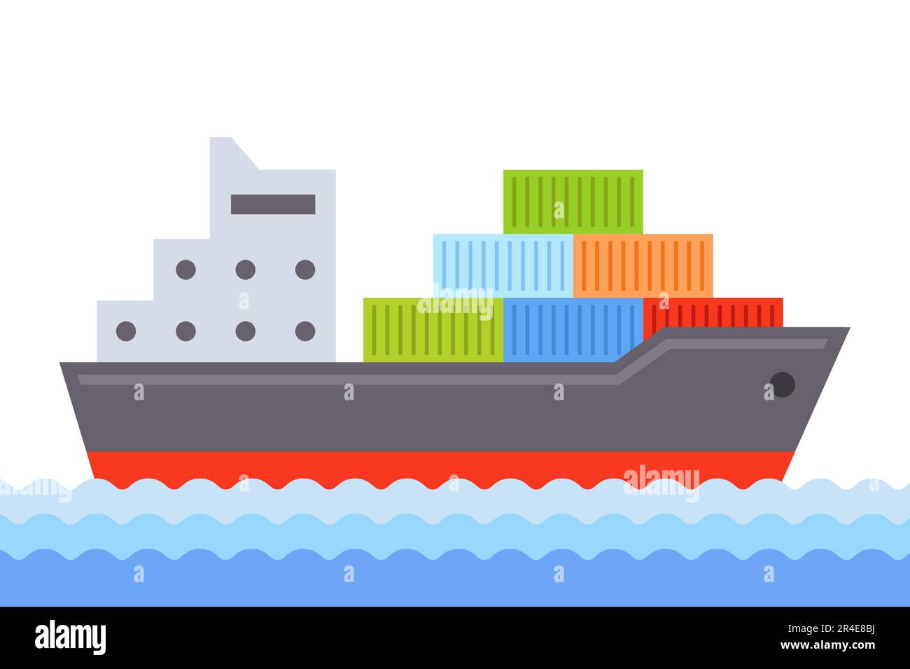 a large ship transports cargo by sea. flat vector illustration Stock ...