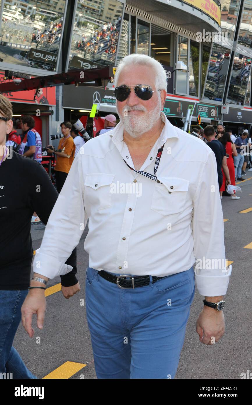 Monaco, Monaco. 26th May, 2023. MONACO, Monte Carlo, 26. May 2023; Father  STROLL, Lawrence STROLL, Lawrence STROLL, Sheldon Strulovitch, Canadian  billionaire businessman, part-owner of the Aston Martin Formula 1 team and  collector, image size:866x1390