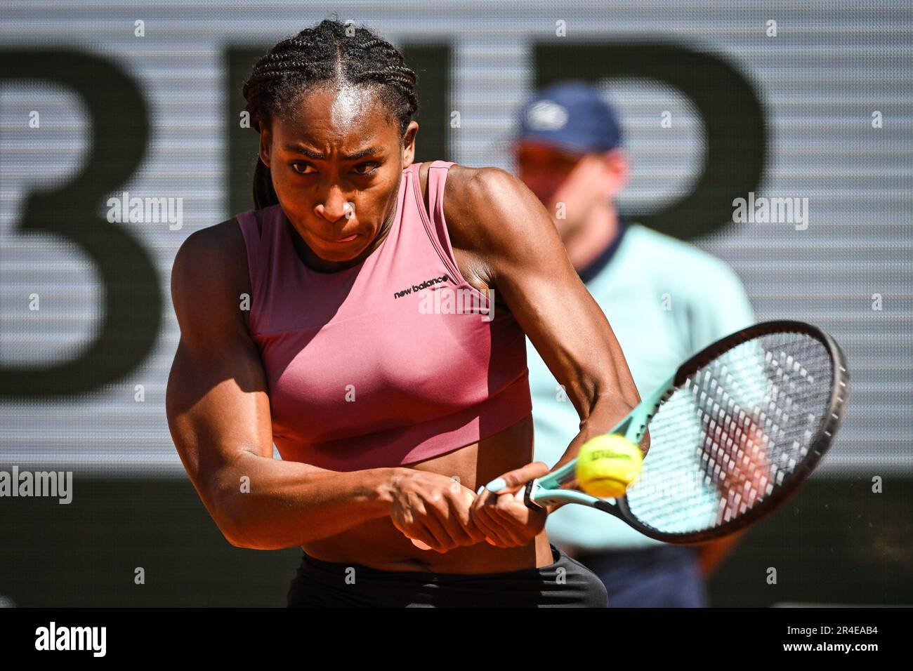 Coco GAUFF of United States during an exhibition match of RolandGarros