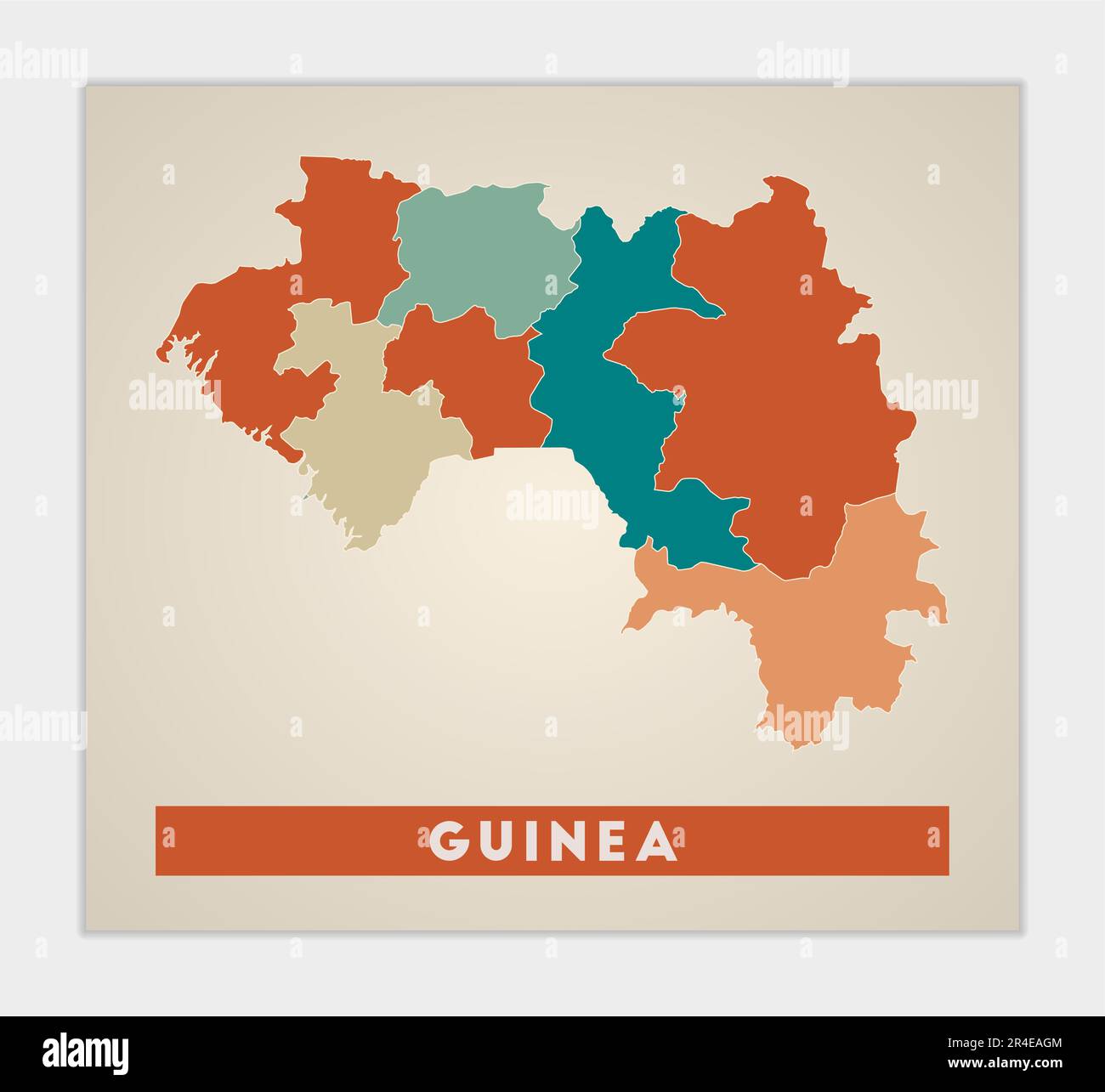 Guinea poster. Map of the country with colorful regions. Shape of
