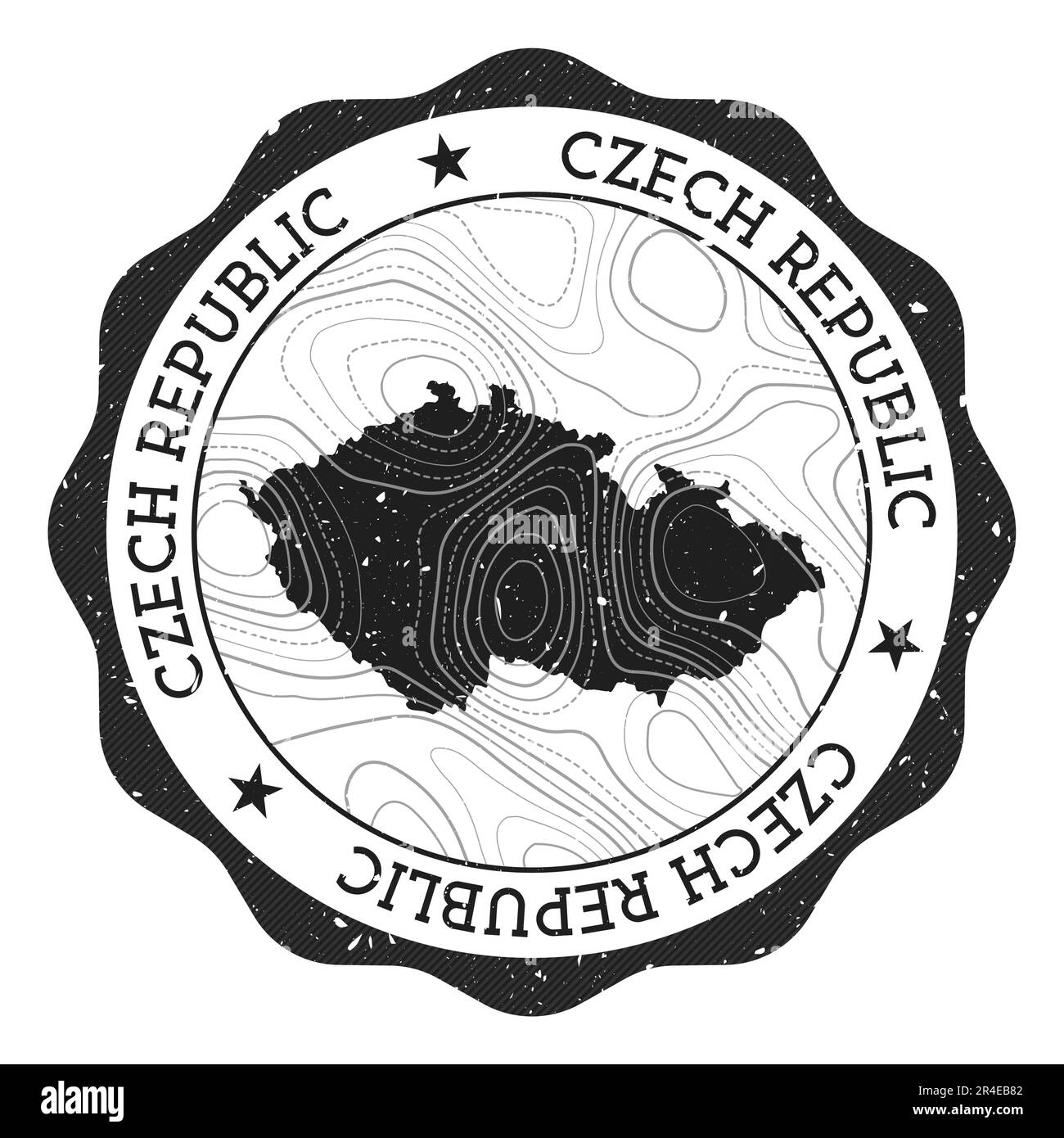 Czech Republic outdoor stamp. Round sticker with map of country with topographic isolines. Vector illustration. Can be used as insignia, logotype, lab Stock Vector