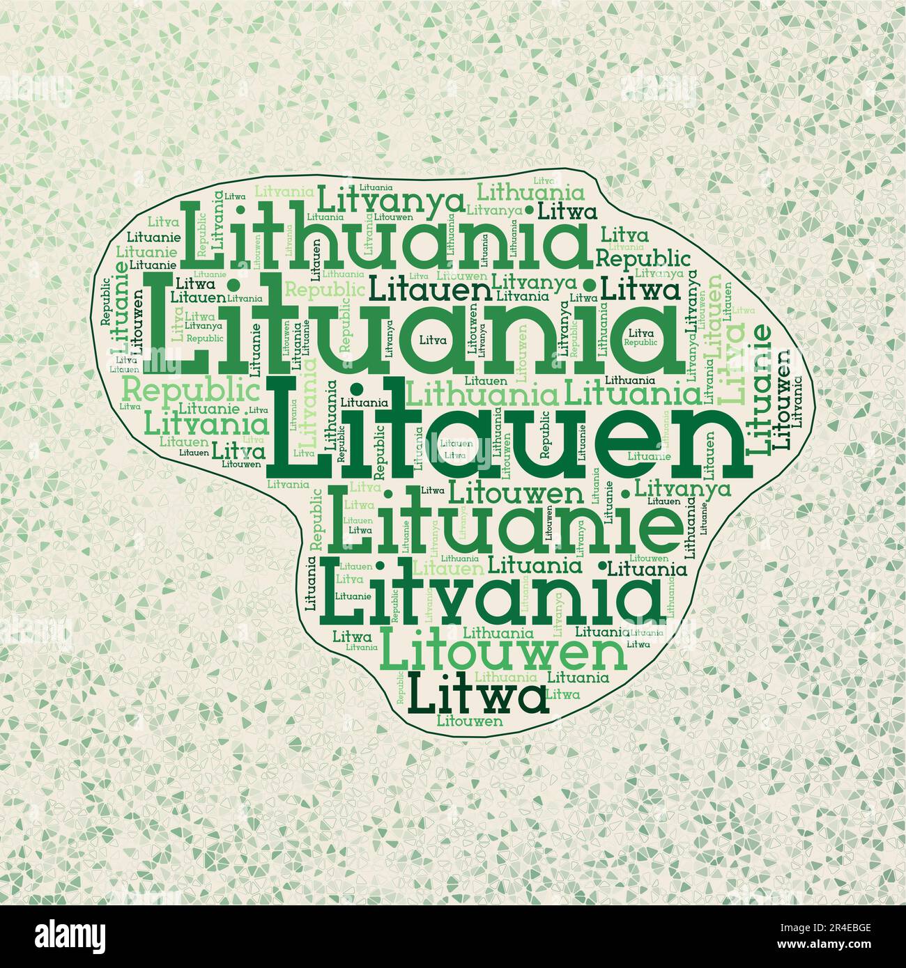 Lithuania shape whith country names word cloud in multiple languages