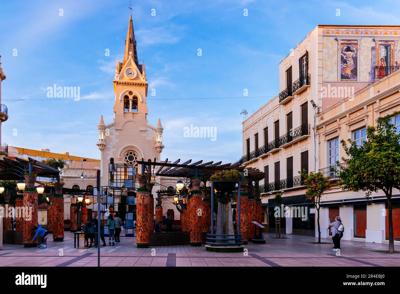 Plaza Menéndez Pelayo, highlighting the Church of the Sacred Heart. Melilla, Ciudad Autónoma de Melilla, Spain, África, EU. Stock Photo