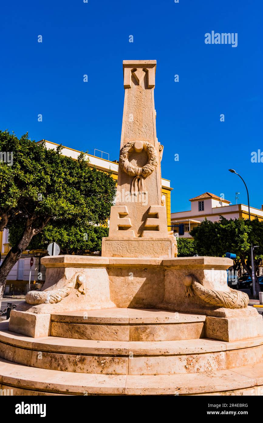 Monument to the Heroes of Taxdirt is a monument of the Spanish city of Melilla. It is located in the Plaza de Pedro Segura in the Modernista Ensanche Stock Photo