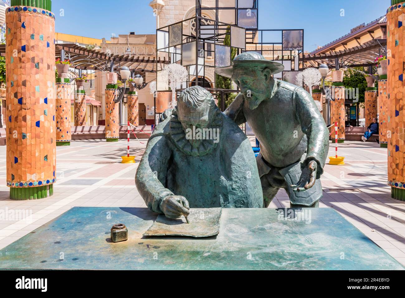 Sculptural group, Miguel de Cervantes and his character, 'Don Quixote'. Plaza Menendez y Pelayo, Melilla, Ciudad Autónoma de Melilla, Spain, África, E Stock Photo