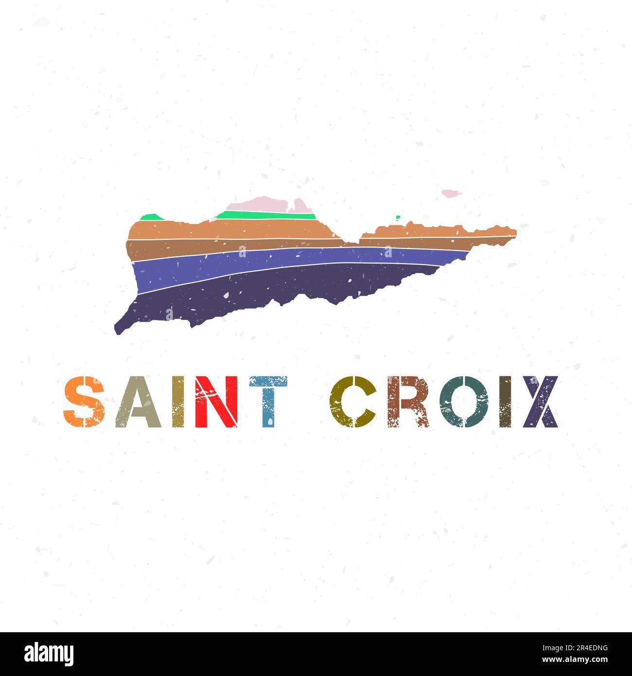 Saint Croix map design. Shape of the island with beautiful geometric waves and grunge texture