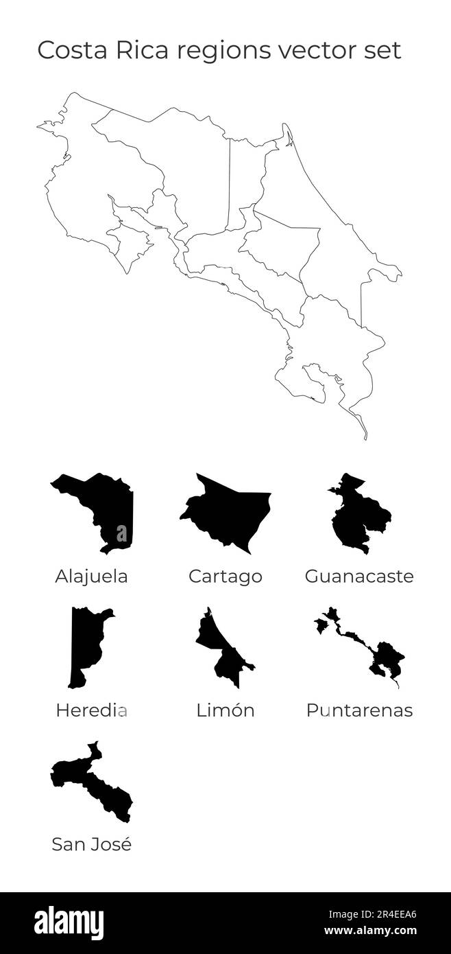 Costa Rica map with shapes of regions. Blank vector map of the Country