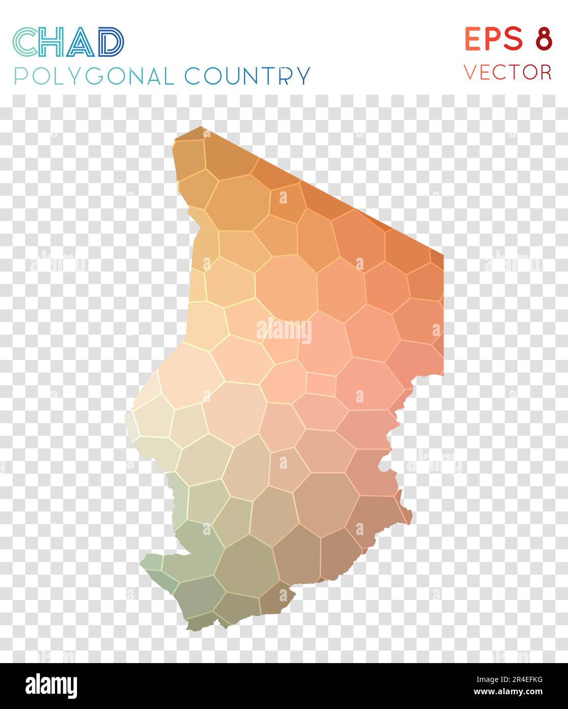 Chad polygonal map, mosaic style country. Delicate low poly style, modern design. Chad polygonal map for infographics or presentation. Stock Vector