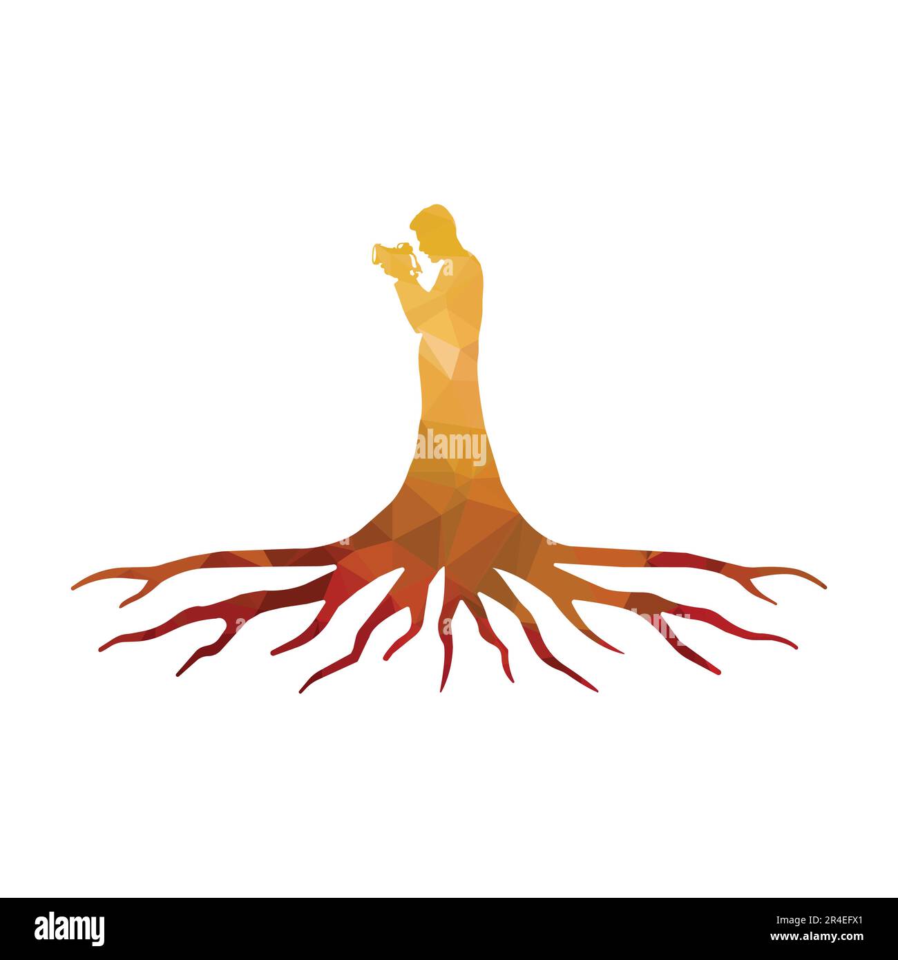 Man Photographer silhouette with roots. Vector illustration of human ...