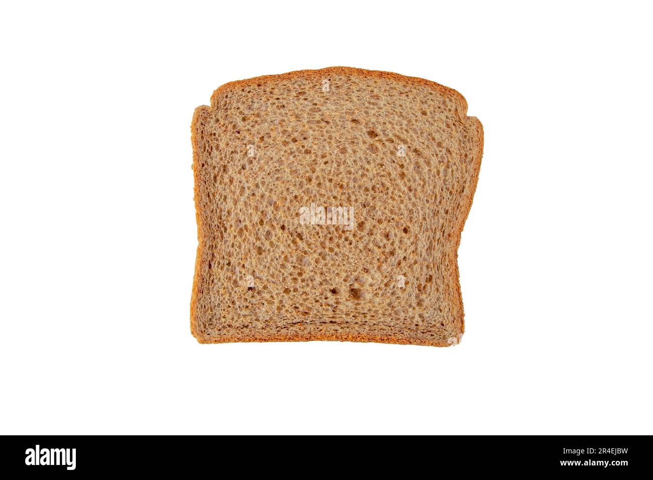 Slice of whole grain bread rectangular loaf top view isolated on white