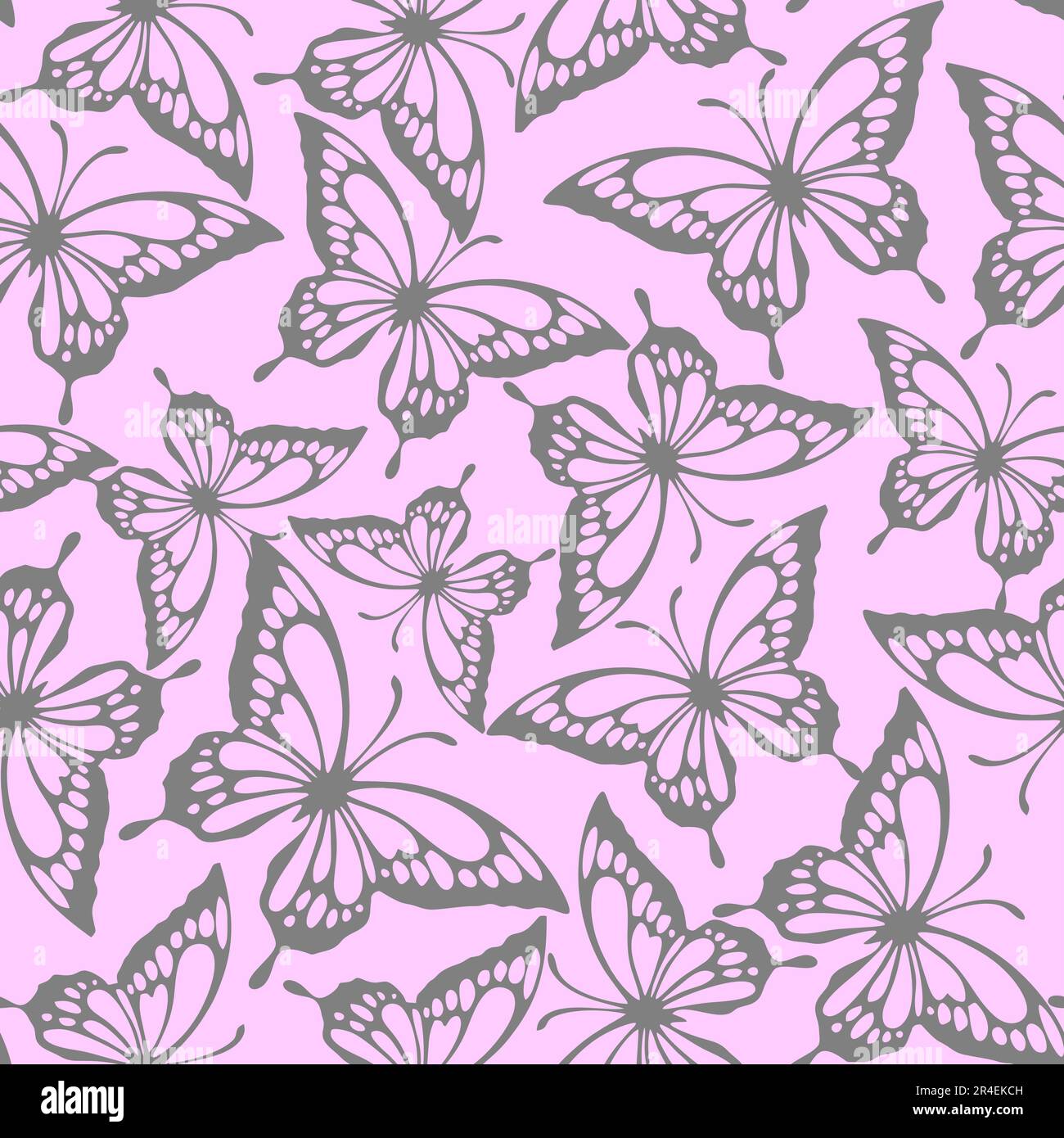 seamless pattern of gray contours of butterflies on a pink background ...