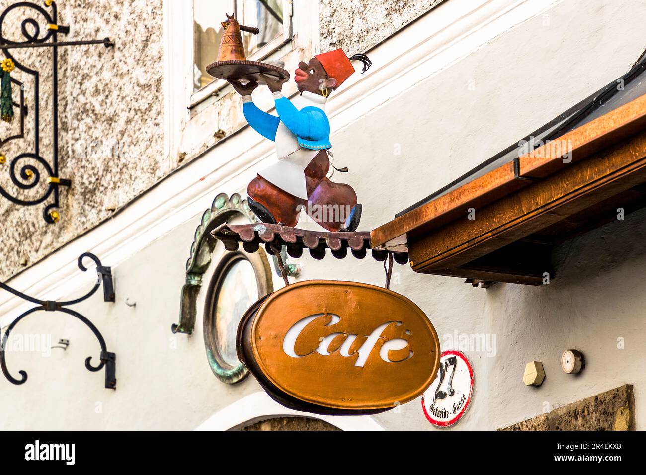 Cafe in the Getreidegasse 27, Salzburg, Austria Stock Photo