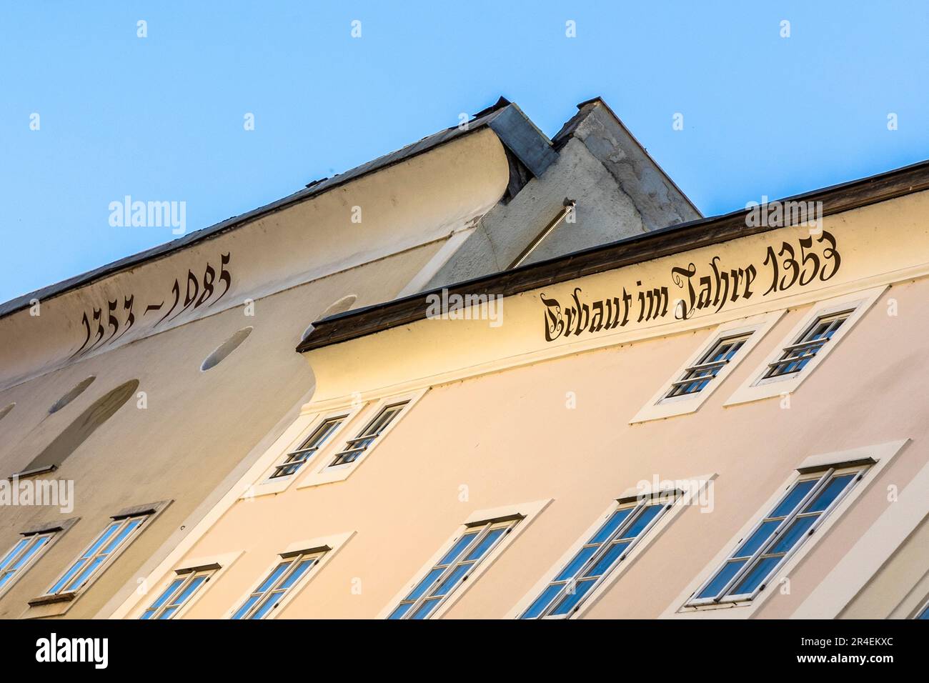 Typical for Salzburg, Austria: The year of construction is written under the roof overhangs of many buildings Stock Photo