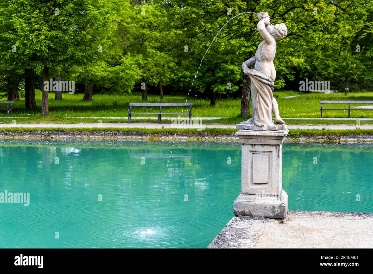 Water spouting sculptures in the park of Hellbrunn Palace in Salzburg, Austria Stock Photo