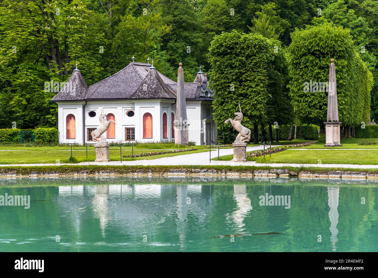 Pavilion of the Mydas Grotto at Hellbrunn Palace in Salzburg, Austria Stock Photo