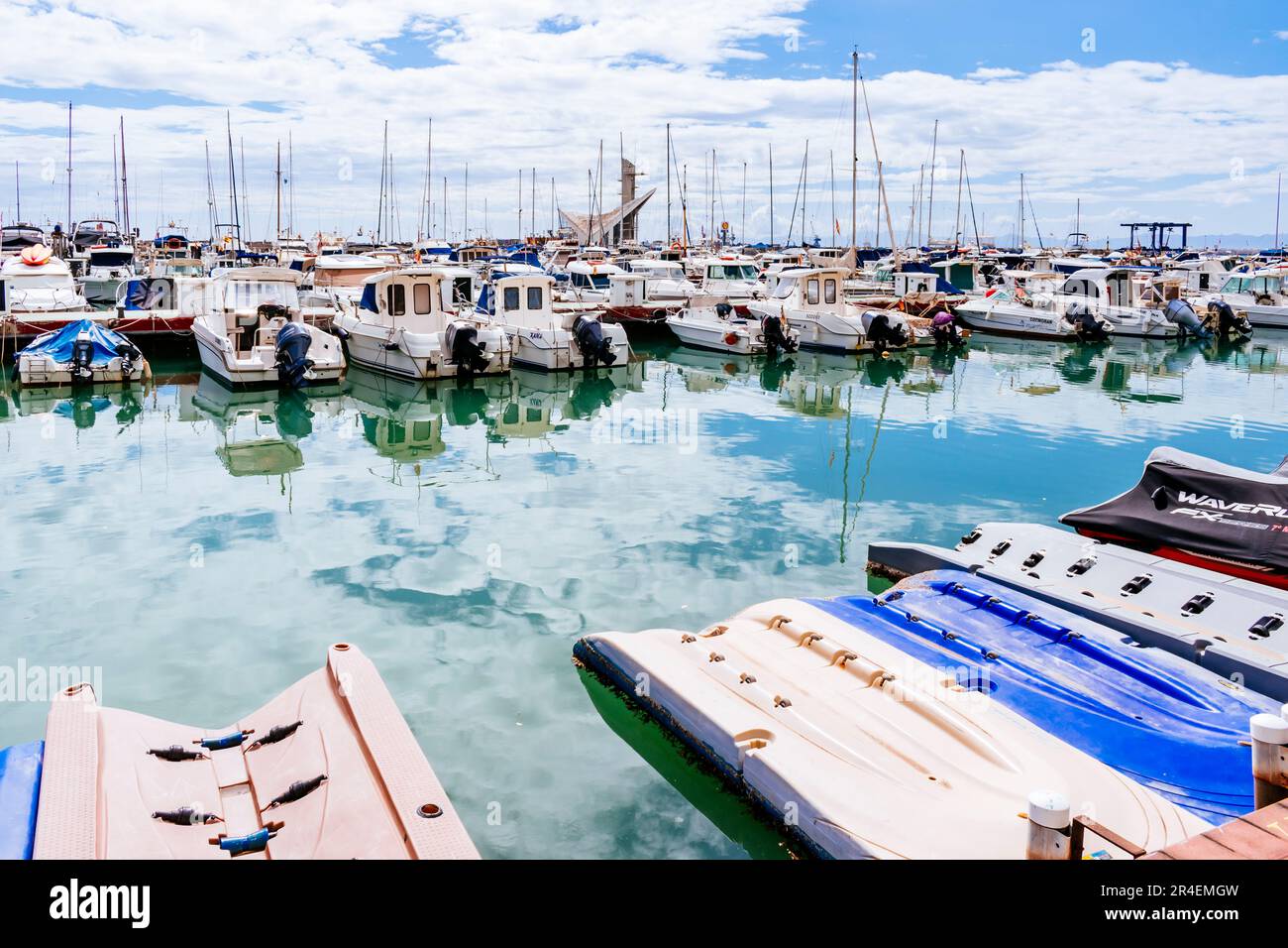 Boats and yachts moored at the marina Puerto Noray. Melilla, Ciudad Autónoma de Melilla, Spain, África, EU Stock Photo