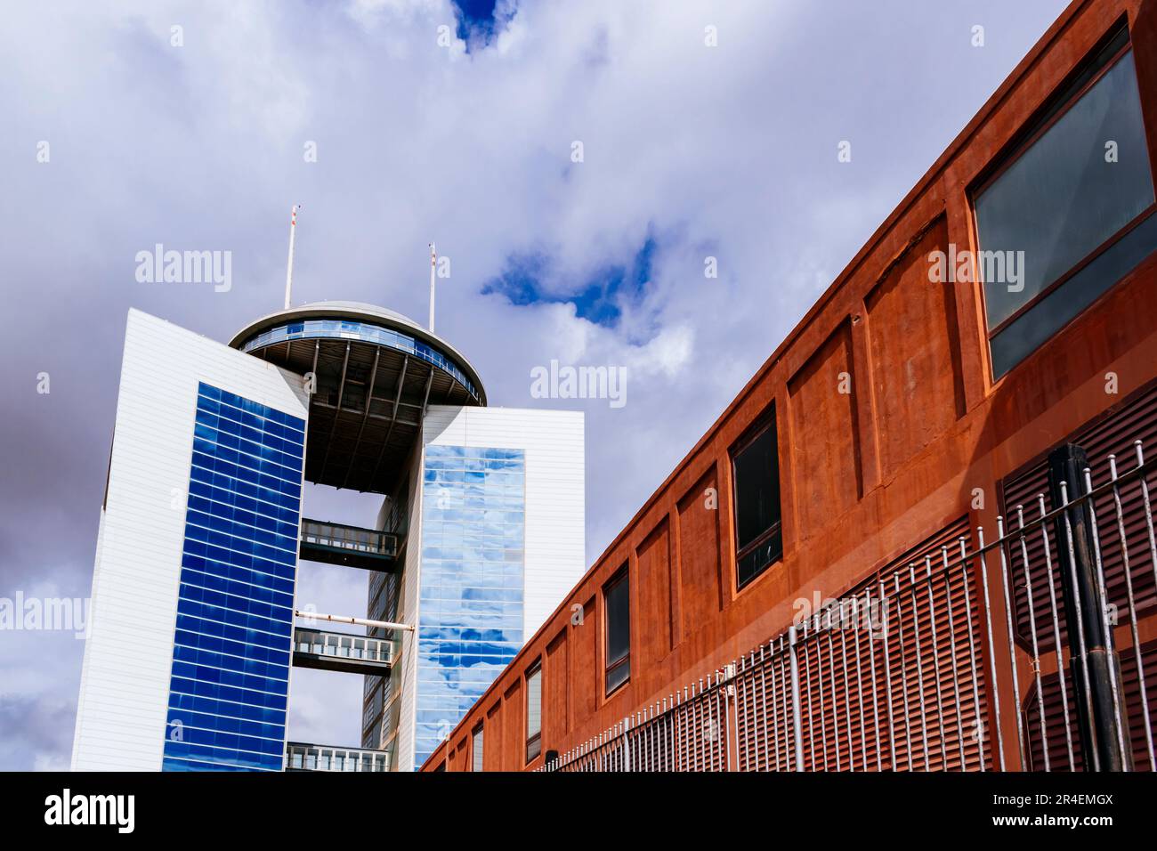 The towers of the V centenary and Melilla mineral loading dock. Puerto