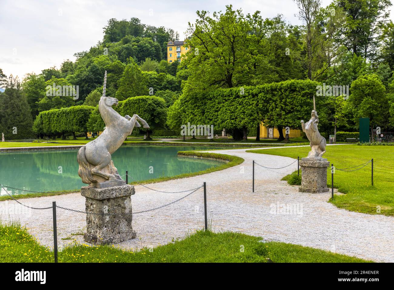 Unicorn sculptures at Hellbrunn Palace in Salzburg, Austria Stock Photo