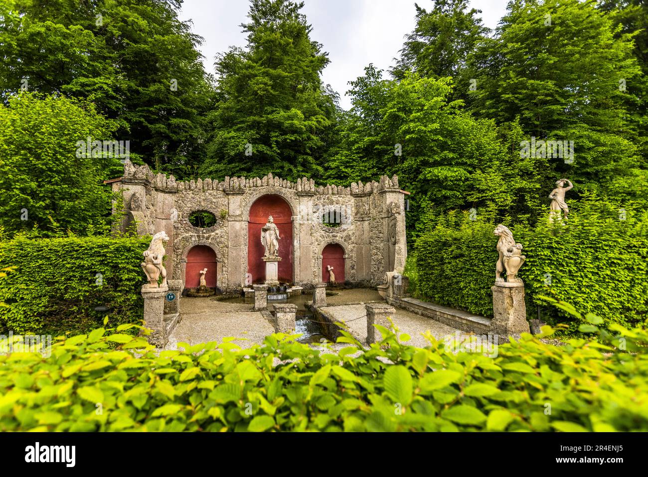 The Eurydice Fountain is part of the fountains of Hellbrunn Palace in Salzburg, Austria Stock Photo