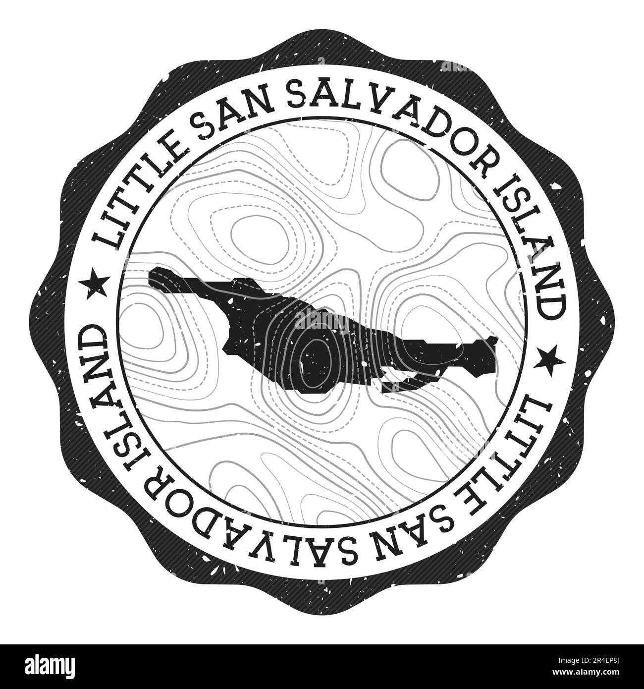 Little San Salvador Island outdoor stamp. Round sticker with map of island with topographic isolines. Vector illustration. Stock Vector