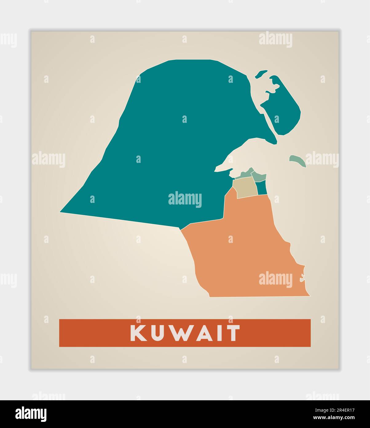Kuwait poster. Map of the country with colorful regions. Shape of Kuwait with country name