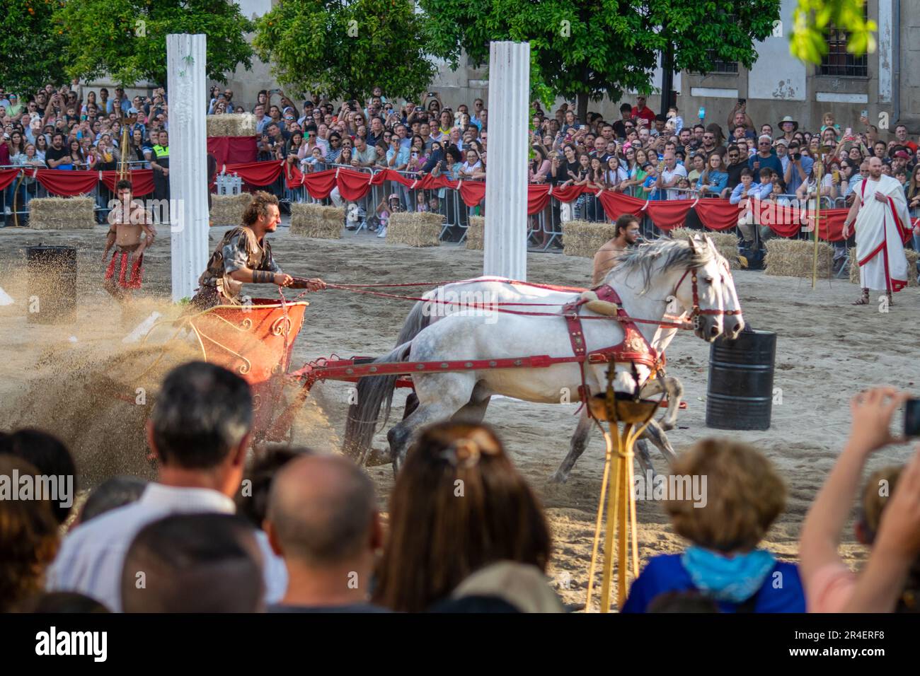 Roman gladiator race and roman gladiator fighting games. Braga Romana event in the city of Braga, at north Portugal. History and culture. Stock Photo