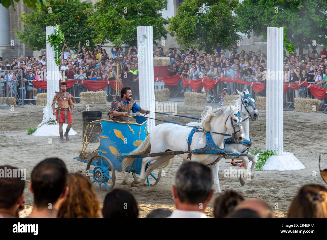 Roman gladiator race and roman gladiator fighting games. Braga Romana event in the city of Braga, at north Portugal. History and culture. Stock Photo
