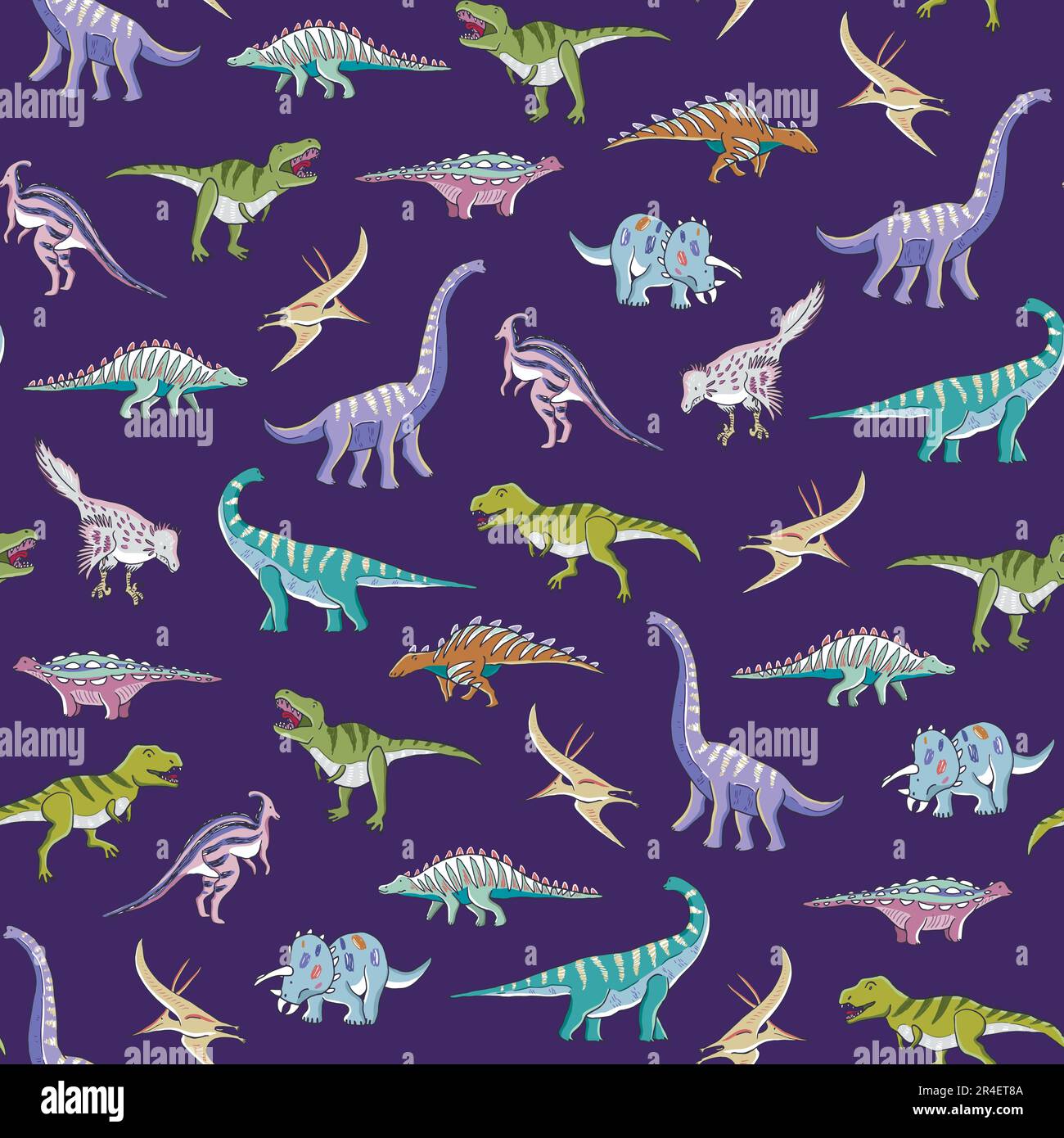 Dinosaurs with flowers ornament vector seamless pattern Stock Vector ...