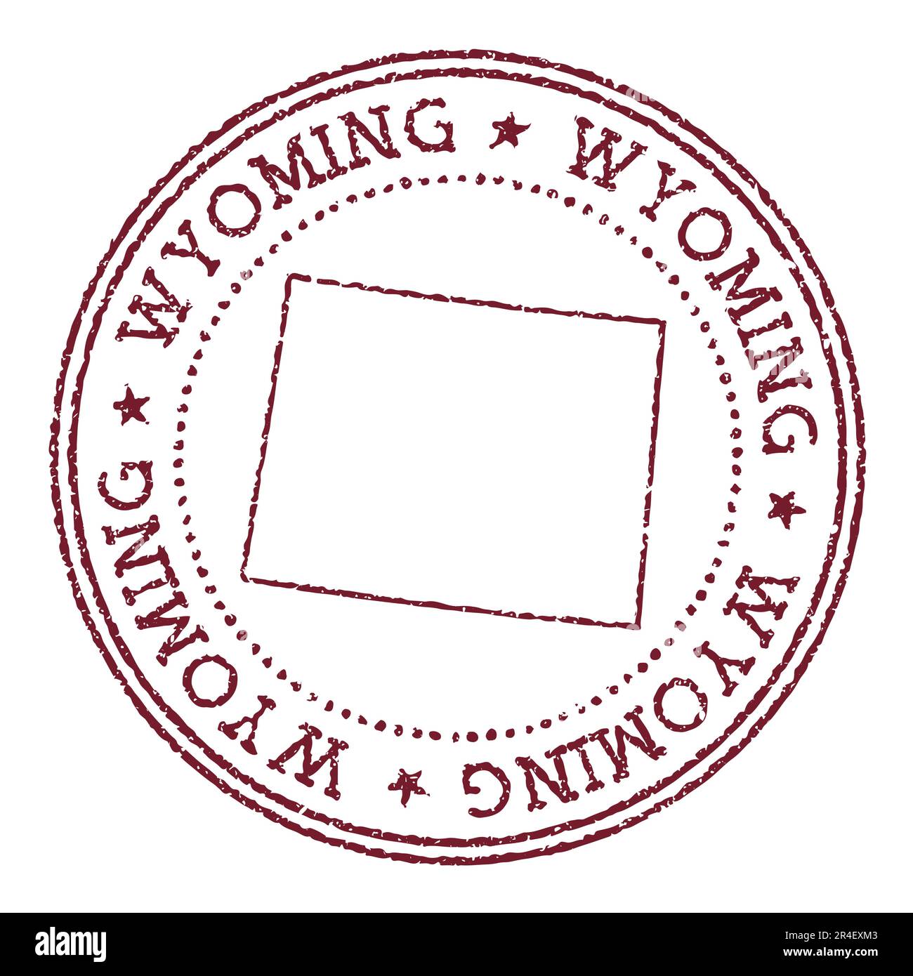 Wyoming round rubber stamp with us state map. Vintage red passport