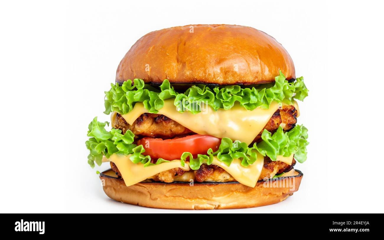 Crispy deep Fried Chicken Burger with cheese, tomato, lettuce, pickles