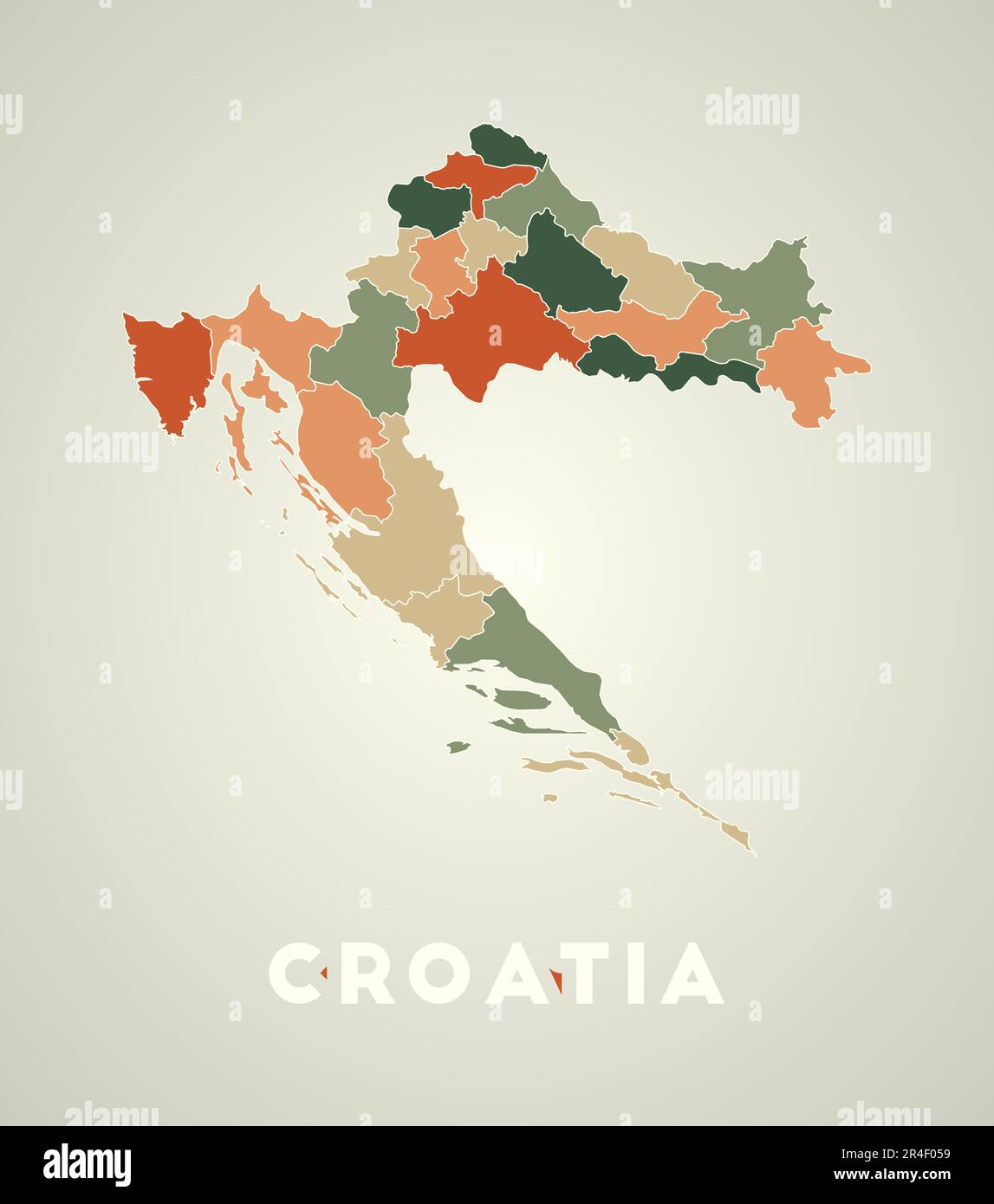 Croatia poster in retro style. Map of the country with regions in