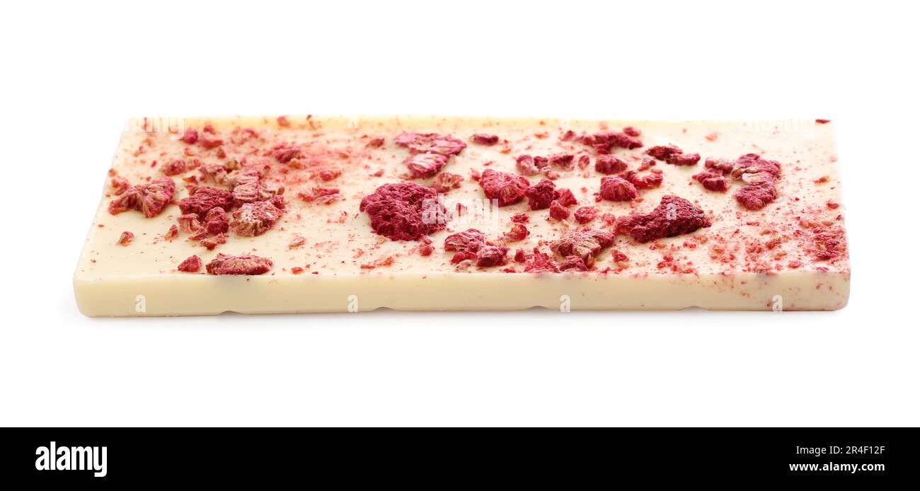 Chocolate bar with freeze dried raspberries isolated on white Stock ...