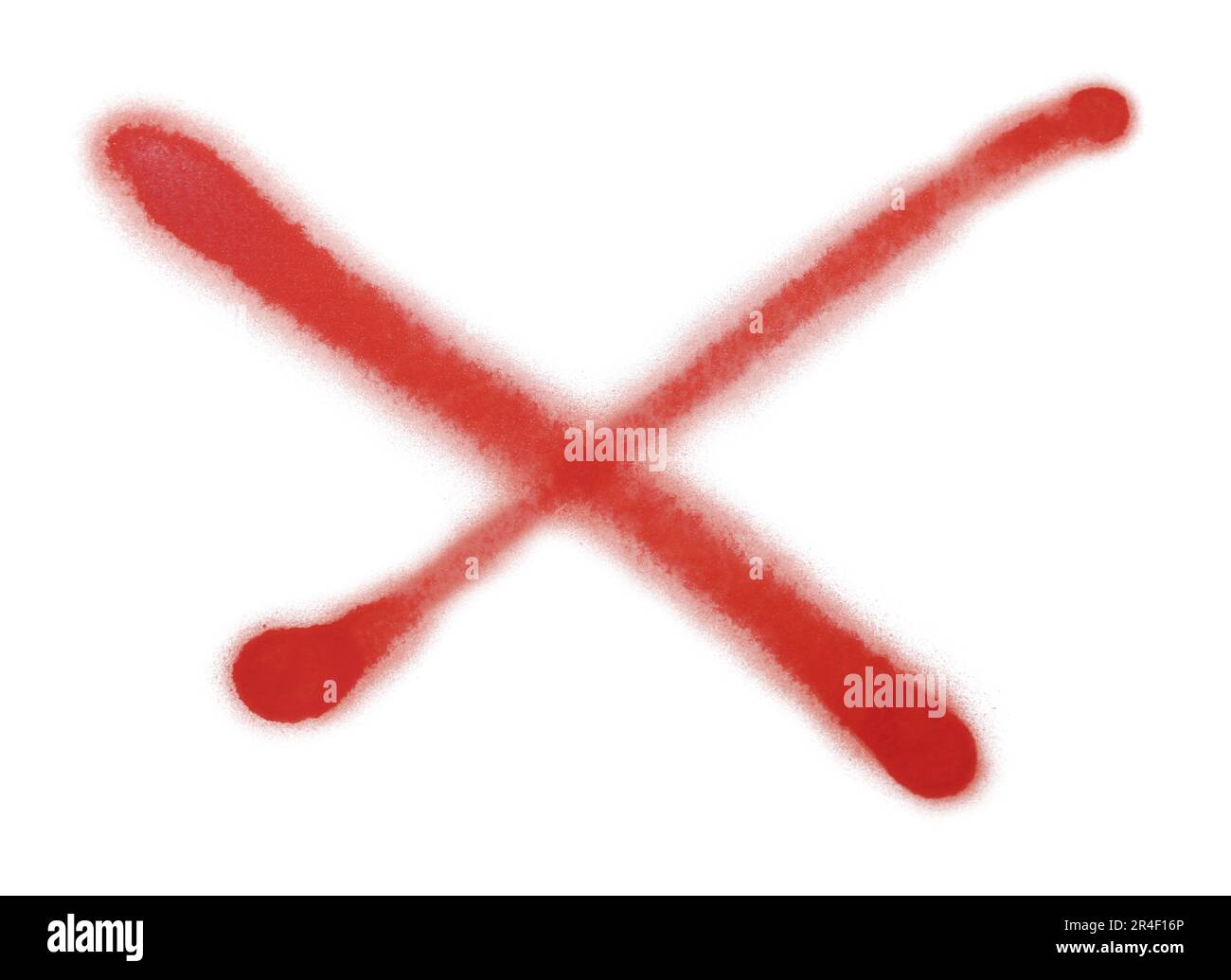 Crossed lines drawn by red spray paint on white background Stock Photo
