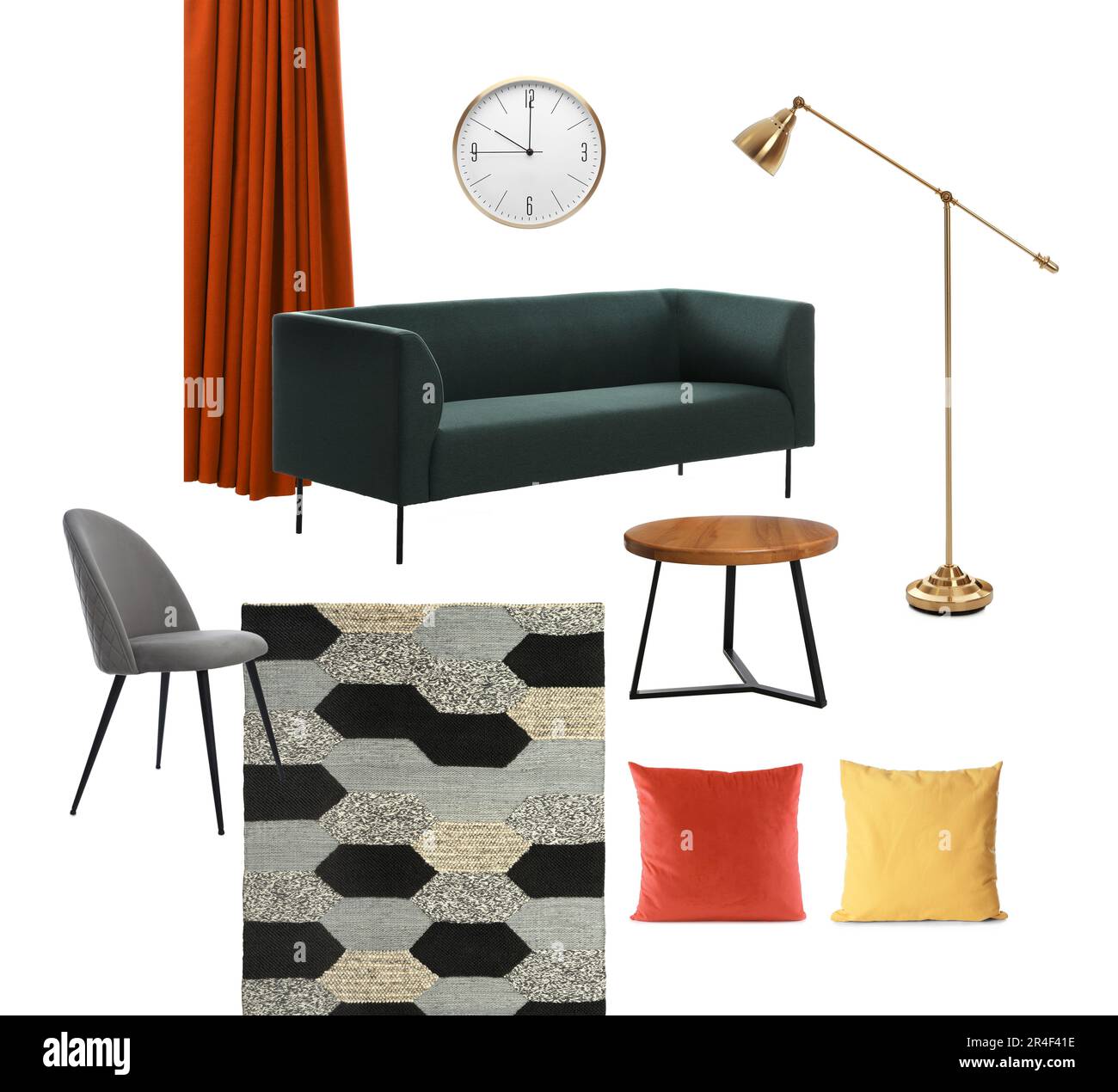 Stylish interior design. Different decorative elements and furniture on ...