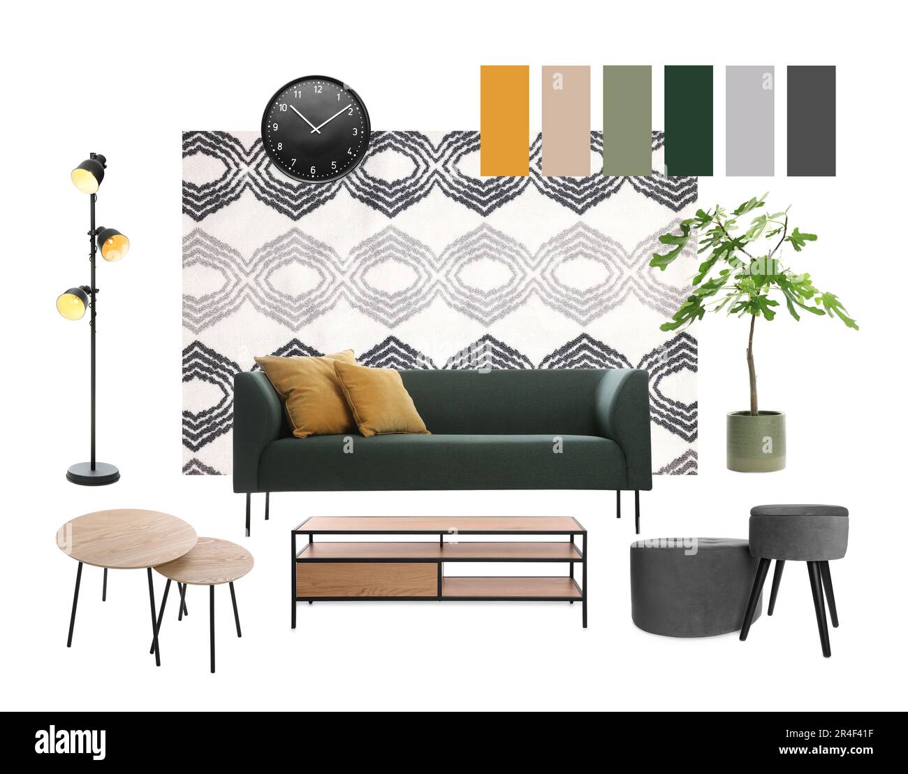 Stylish interior design. Different decorative elements and furniture on ...