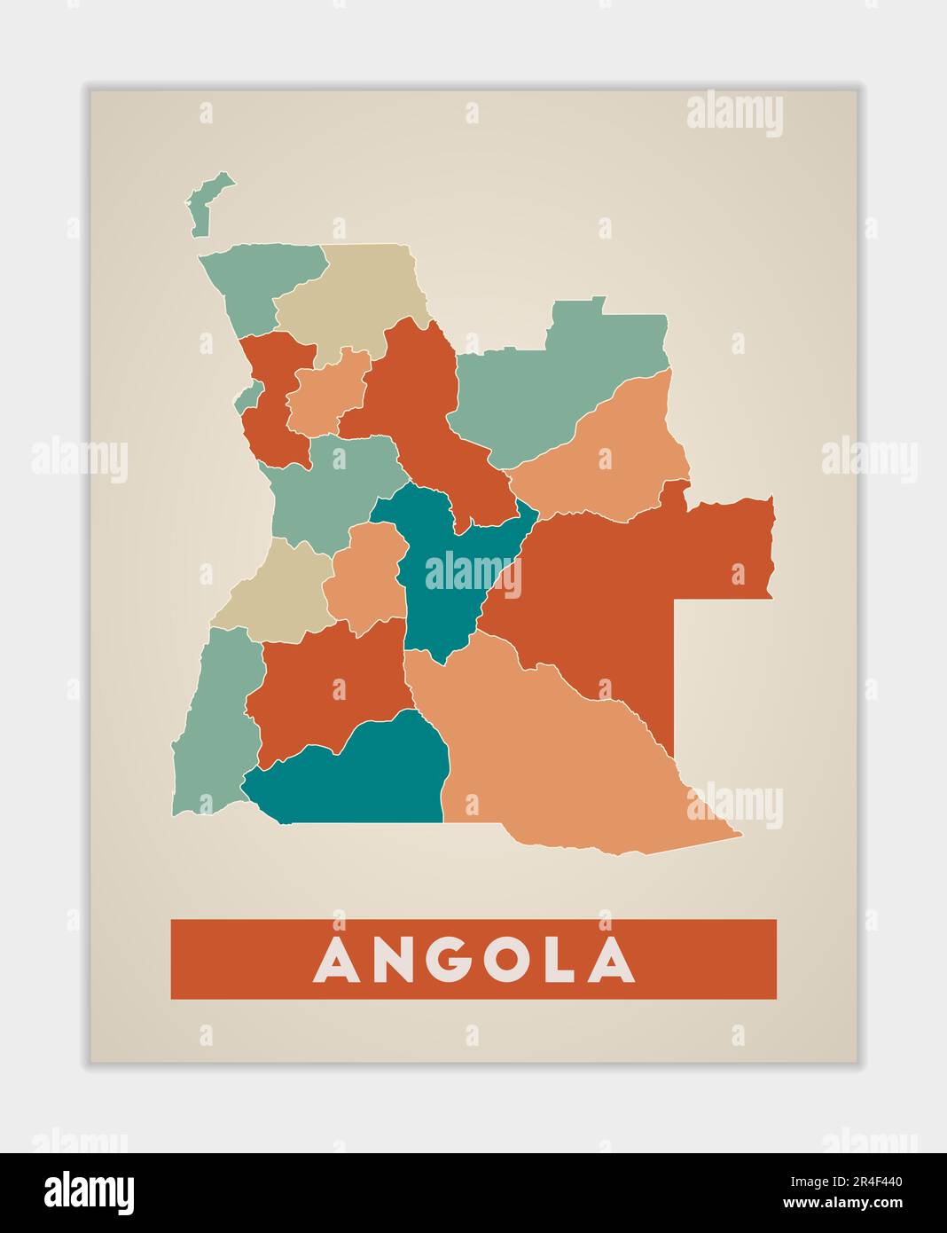 Angola poster. Map of the country with colorful regions. Shape of