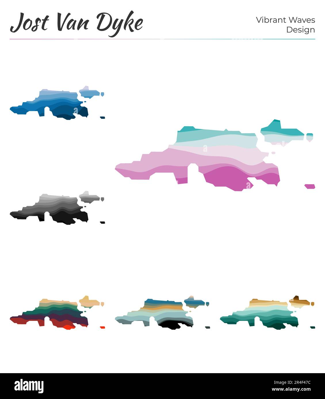 Set of vector maps of Jost Van Dyke. Vibrant waves design. Bright map ...