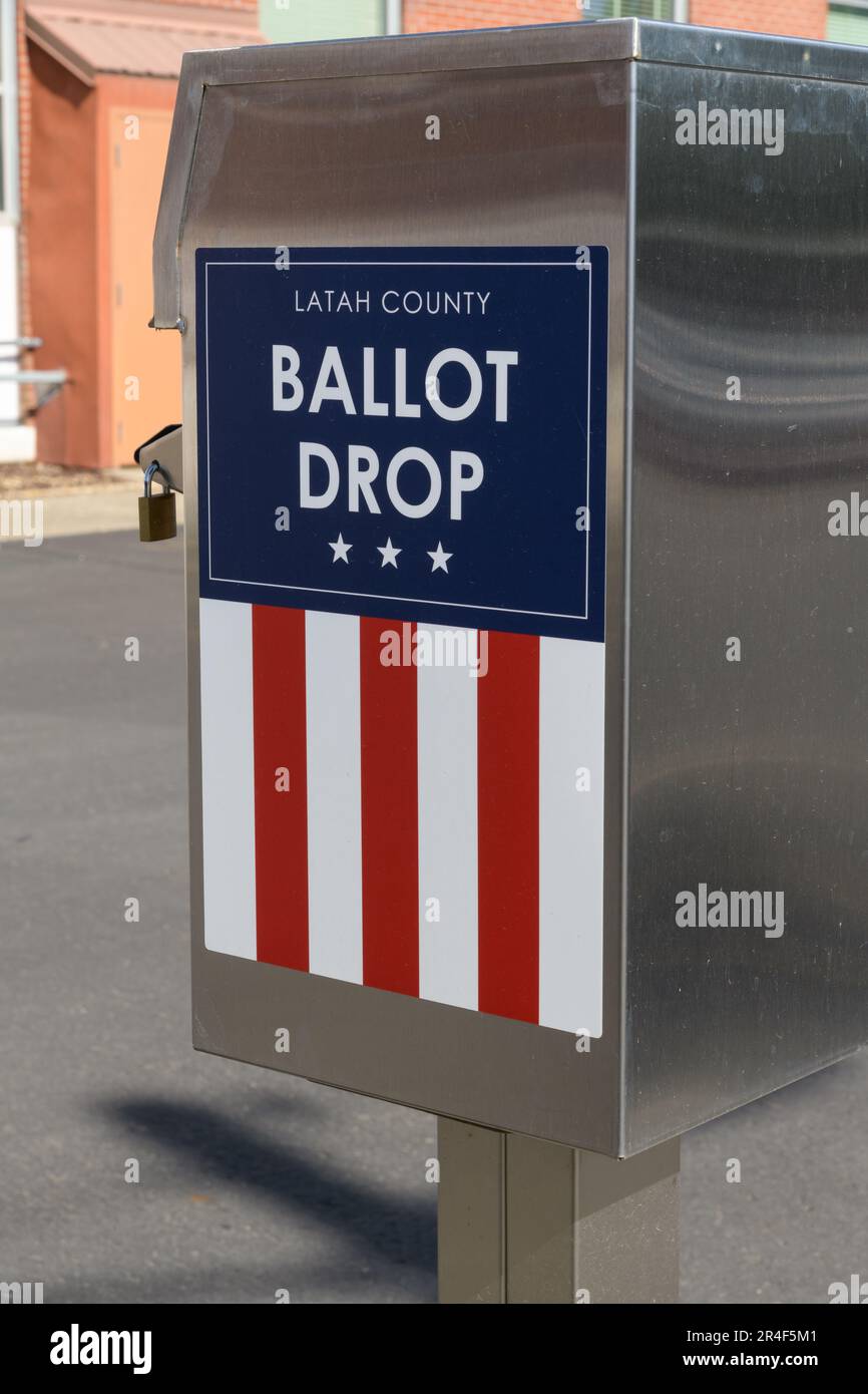 Moscow, ID, USA May 23, 2023; Ballot drop box for Latah County in