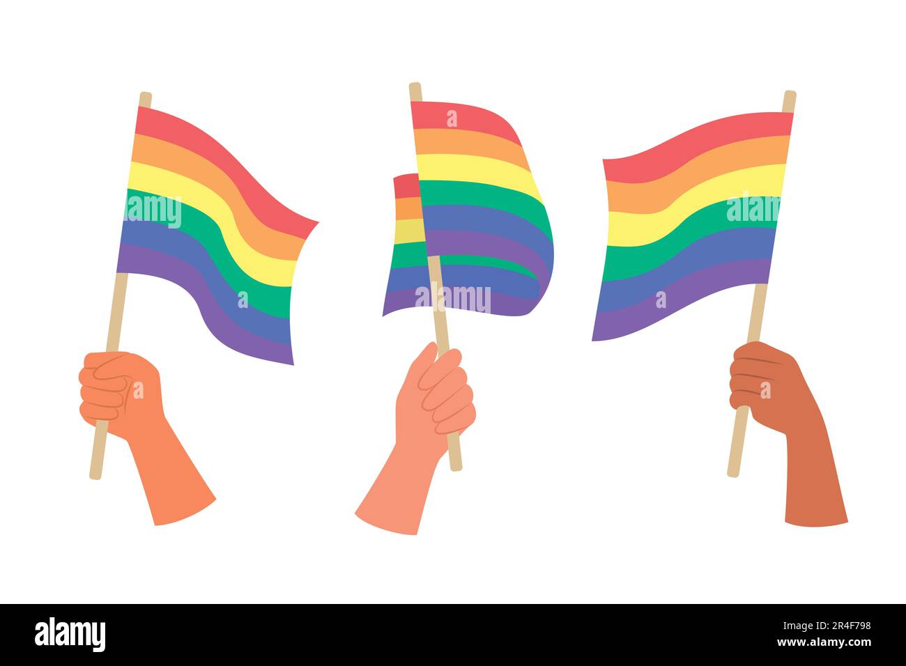 Set of Hands Holding LGBT Rainbow Flags for Gay Pride Concept Illustration Stock Vector Image