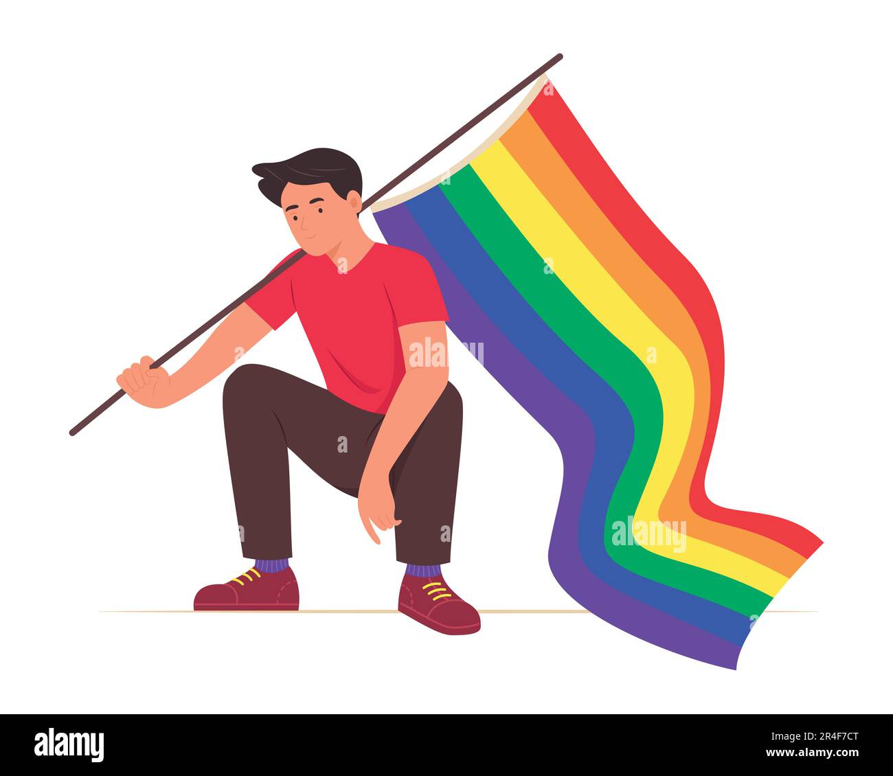 Gay Man Holding LGBT Rainbow Flag for Gay Pride Celebration Concept Illustration Stock Vector