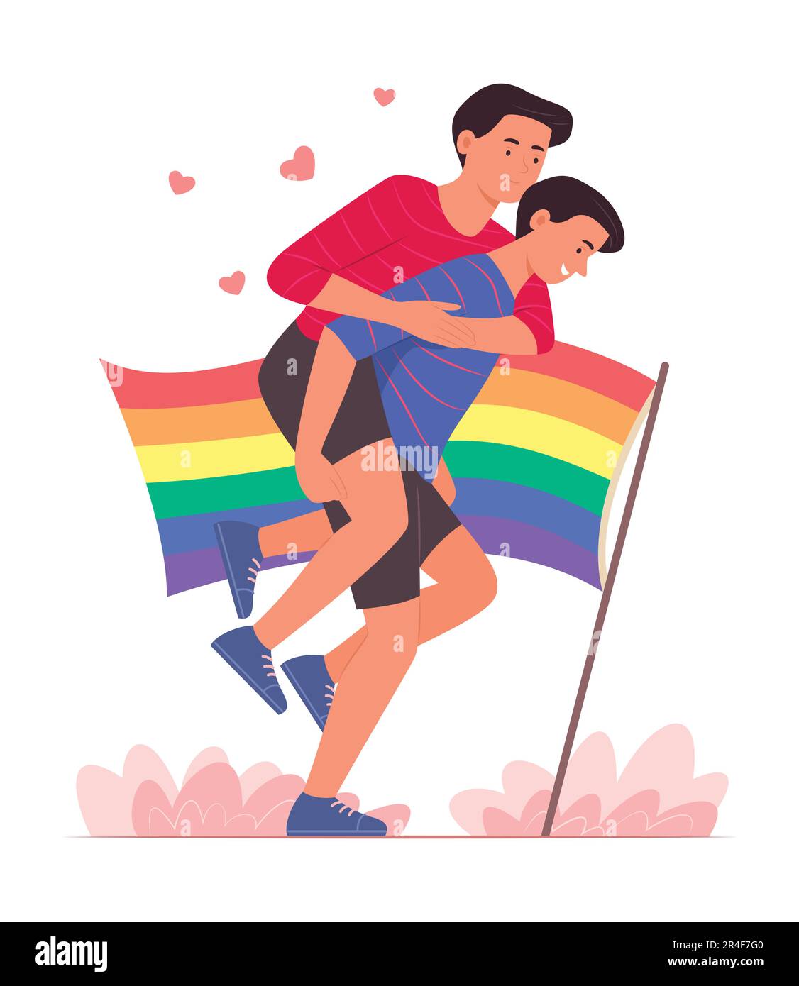 Gay Men Couple Enjoying with Piggyback Ride for LGBT Gay Pride Concept Illustration Stock Vector