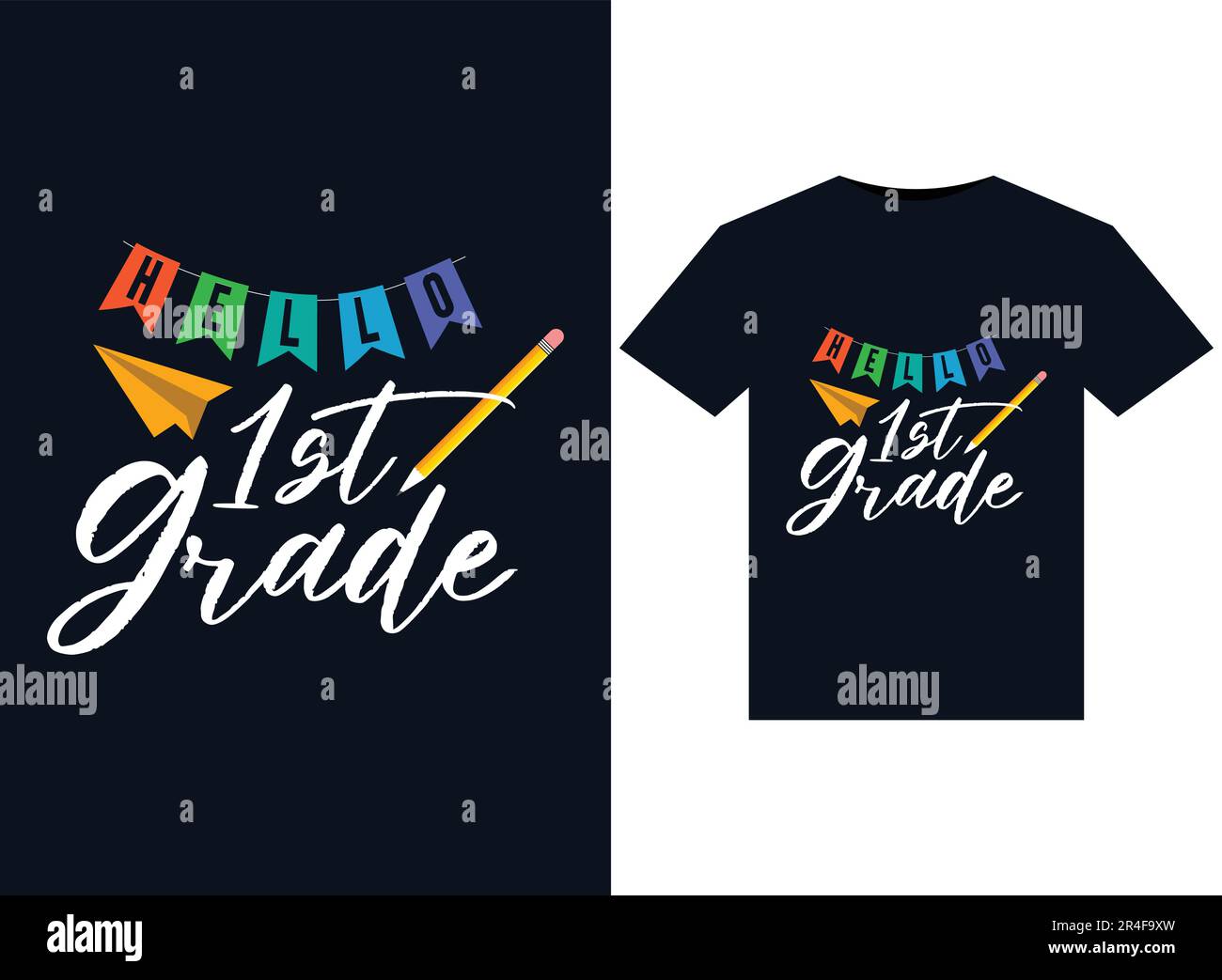 Hello first grade illustration for print - ready design Stock Vector