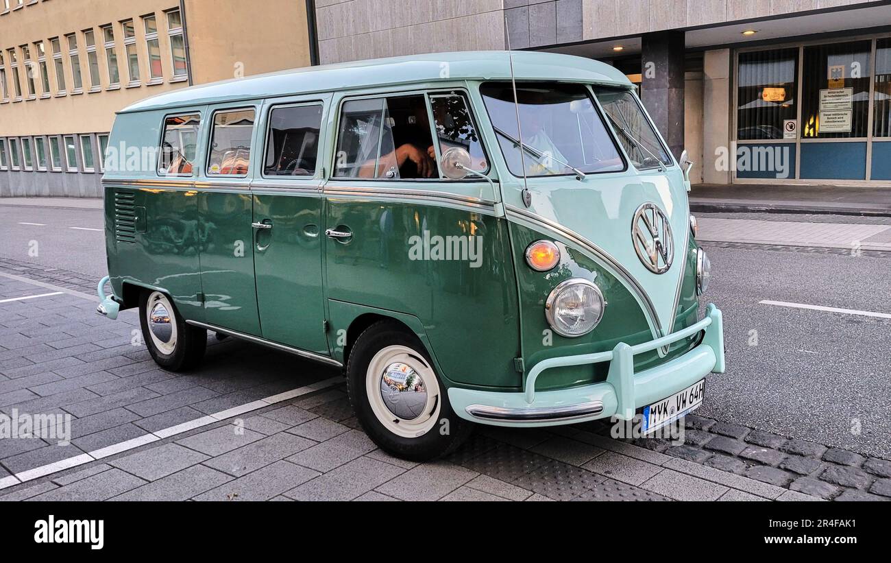 Vintage, Retro, Old-fashioned German Hippie Mini Camper Bus Van T1