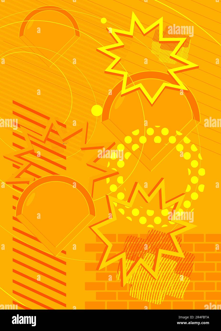 Yellow simple geometric vector banner, poster. Vibrant old geometrical shapes background. Abstract retro graphic busy psychodelic volumetric art illus Stock Vector