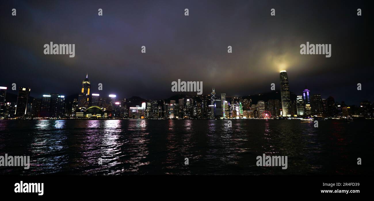 Hong Kong Night Victoria harbour Stock Photo