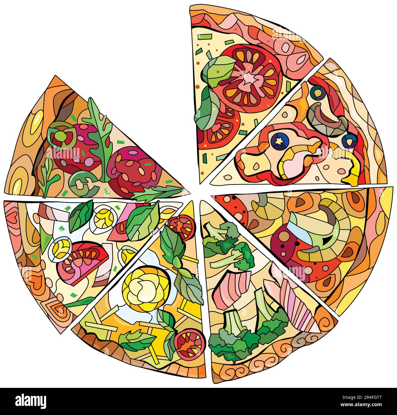 Pizza slices in decorative style on white background. Isolated vector ...