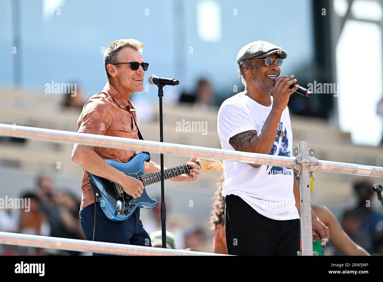 Paris, France. 27th May, 2023. Mats Wilander and Yannick Noah during a