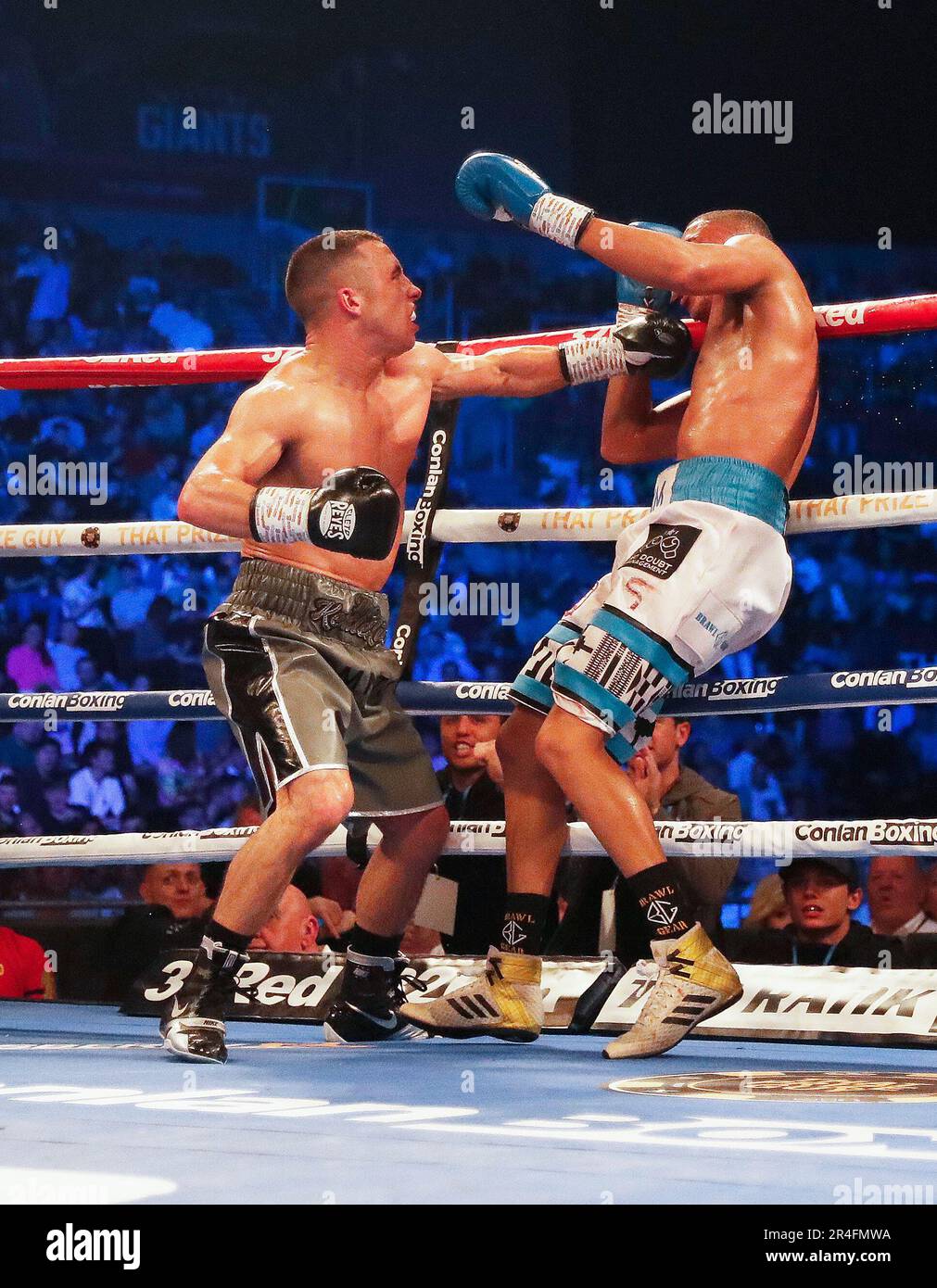 The corner throw in the towel as Nick Ball (left) stops Ludlum Lamati