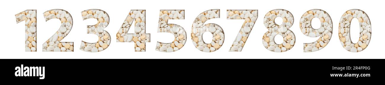 Number 1234567890 of alphabet made of tablets of medicines, supplements or  vitamins. Typeface from pills for drugstore Stock Photo - Alamy